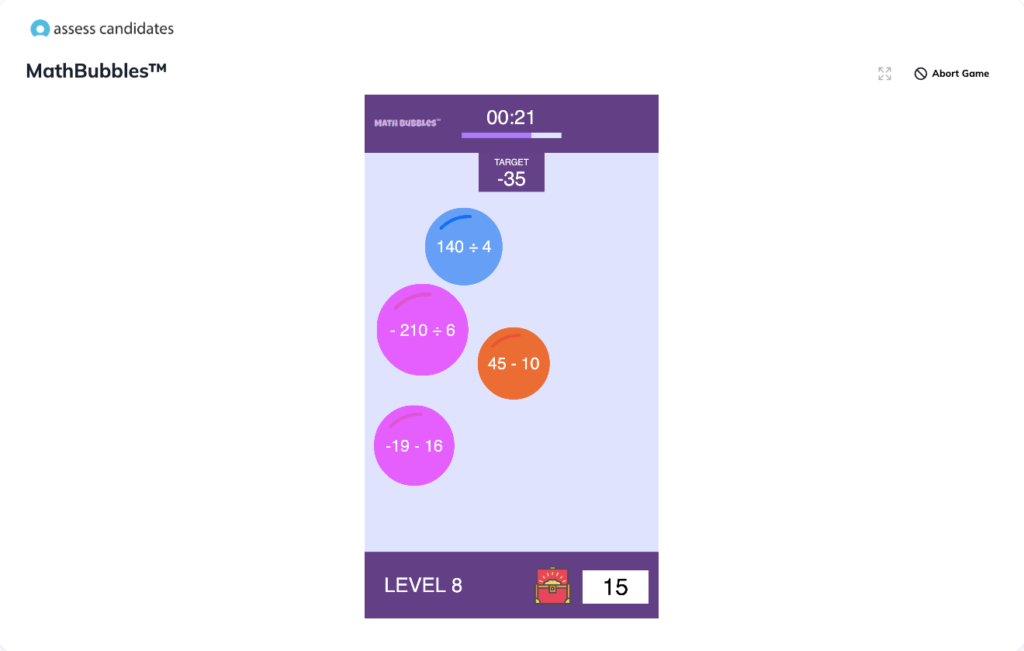 Mathbubbles game assessment
