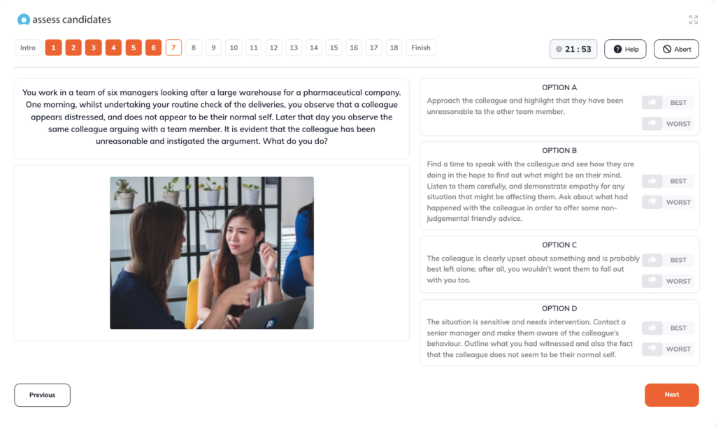 Communication-based situational judgment sample question