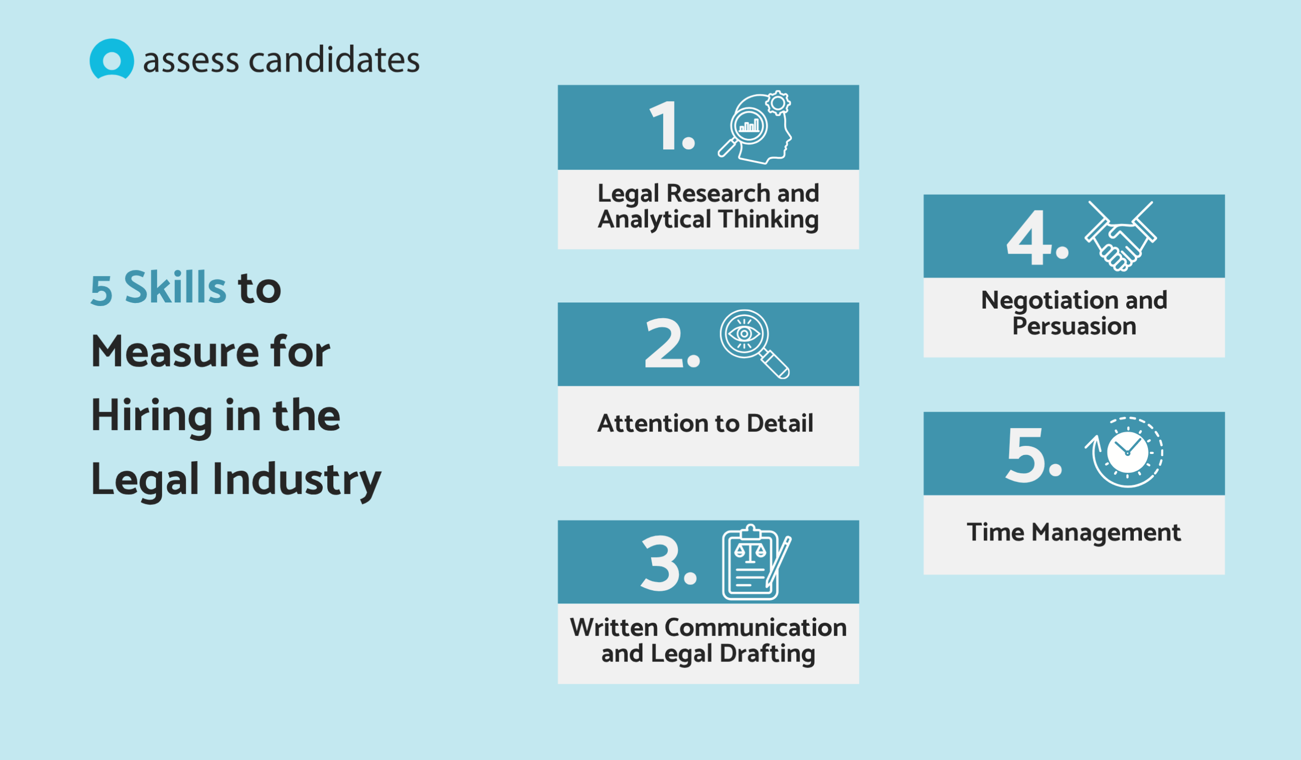 What are the major skills to measure when hiring in the legal industry?